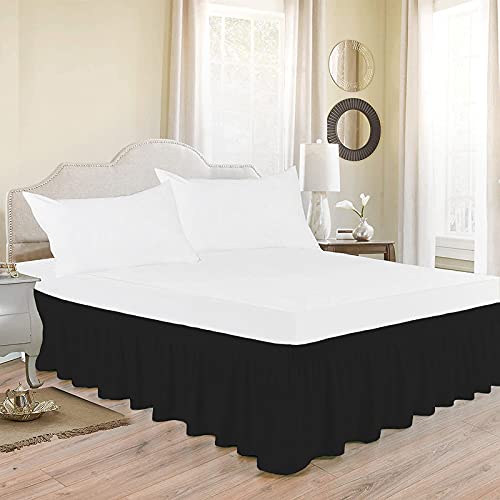 Image of Wrap Around Dust Ruffled Bed Skirt 18 inch Inch Tailored Drop Fade Resistant Brushed Microfiber Bed Skirt - Single Bed | Black
