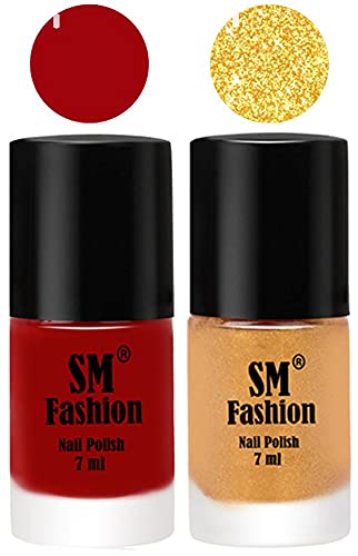 Image of Long Lasting Nail Polish | Nail Paint Combo 7 ml Each) - Set of 2 Light Red-Light Golden