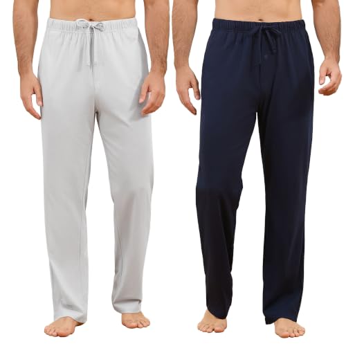 U2SKIIN Pyjama Shortss 2 Pack Soft Lounge Pyjama Shorts with big pockets for Men Plaid Pj Bottoms(Navy+Light Grey M)