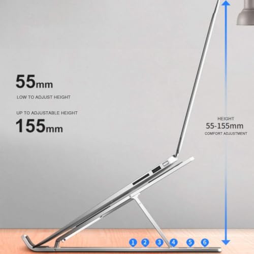 Image of Laptop Stand 6 Angles Adjustable Aluminum Ergonomic Foldable Portable Tabletop Laptop /Desktop Riser Stand Holder Compatible for MacBook, HP, Dell, Lenovo & All Other Notebook (Grey)