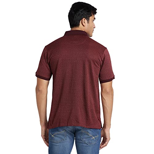 Image of Raymond Men's Pure Cotton Jacquard Pattern Contemporary Fit Polo Collar Polo Neck Half Sleeve Casual T-Shirt