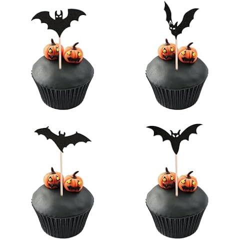 12 PCS Halloween Cupcake Toppers Black Glitter Halloween Cake Toppers Halloween Cake Decorations Halloween Bat Toppers Halloween Cupcake Picks for Baby Shower Halloween Theme Party Cake Decor Cover