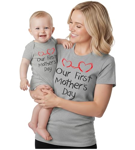 Tstars Our First Mother's Day Mom and Baby Matching Shirts - Mommy and Me Outfit Gift for New Moms and Infant Mom Gray Medium/Baby Gray Newborn (0-3M)