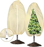 Ewzayol Winterschutz für Pflanzen,Atmungsaktiv 85 g/m² Winterschutz Kübelpflanzensack Frostschutz Pflanzenabdeckungen mit Reißverschluss und Zugband Beige( 120*180cm)