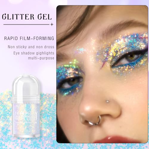 Roll-on-Holographic-Body-Glitter-Gel-for-Body-Face-Hair-Chameleon-Color-Changing-Glitter-Gel-Under-Light-Chunky-Mermaid-Sequins-Festival-Party-Body-Shimmer-Glitter-Makeup12-Sparkling-Blue