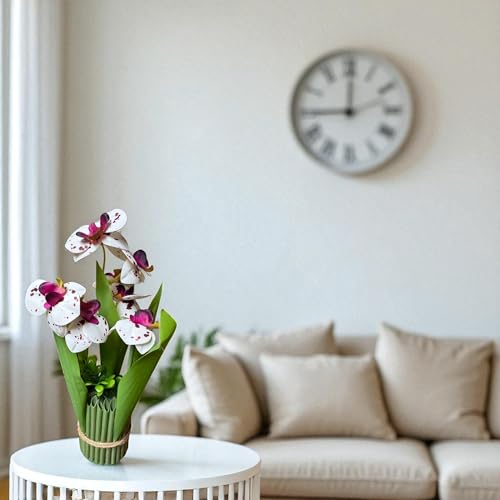 Image of Garden Art Pack of 1 Artificial Phalaenopsis Orchid Bonsai Bunch, 6 Heads, 9 Flowers, 31cm GAAPHOB-6H-31WD (White Dotted)