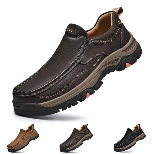 Men Casual Leather Sneakers, Outdoor Loafers Oxford, Comfortable Walking Shoes, Lightweight Hiking Shoes Slip on Sneakers