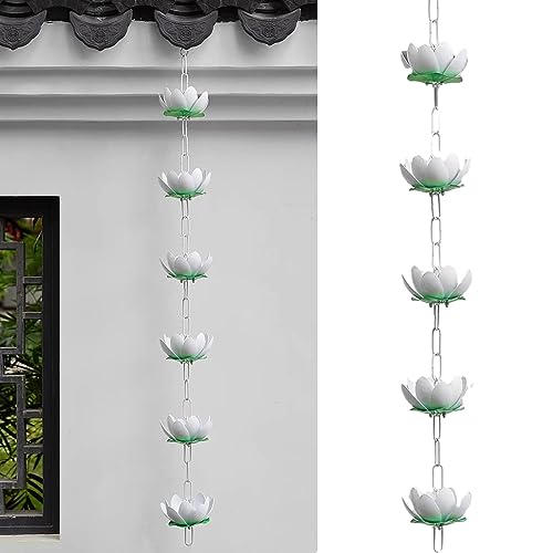 Chaîne de pluie lotus en aluminium noir et blanc pour gouttière de jardin