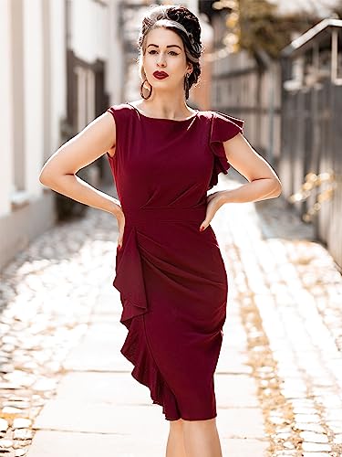 Image of AISIZE Women's Pinup Vintage Ruffle Sleeves Cocktail Party Pencil Dress