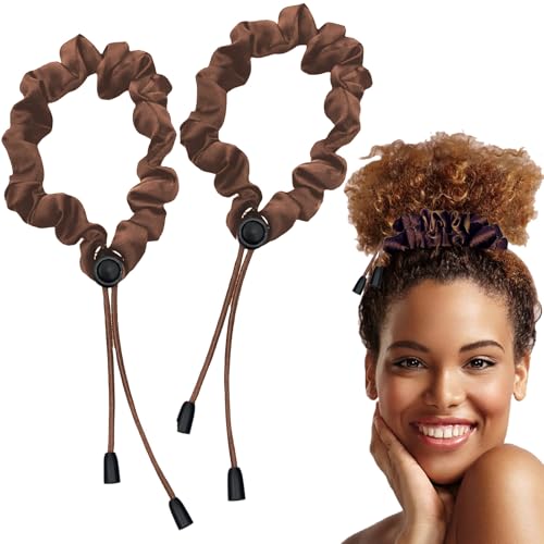 2pcs Adjustable Satin Hair Ties for Afro Puff, Dark Brown Hair Scrunchies, Adjustable Ponytails Holder Tie, Satin Extra Length Scrunchies, Reusable Accessories for Thick & Nature Style