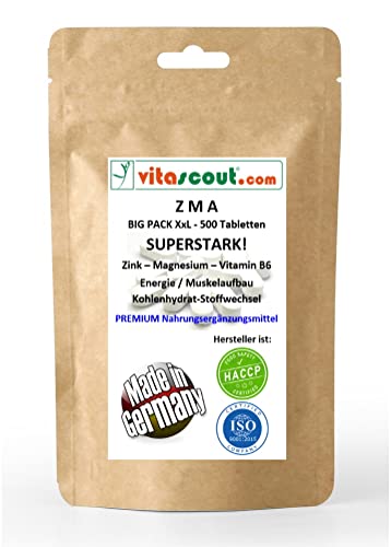 ZMA - Zink Magnesium Vitamin B6-500 Tabletten HOCHDOSIERT - LABORGEPRÜFT - MADE IN GERMANY … Cover