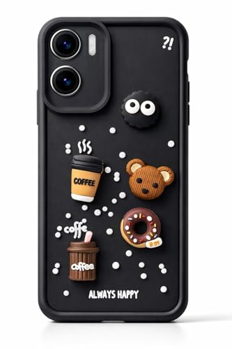 Image of Bintage CASE Cute Fun Taddy Cartoon 3D Ball Bear Milk Cake Coffee Silicon Case Full Body & Camera Protection Back Cover Compatible for Motorola Moto G05 4G - Black