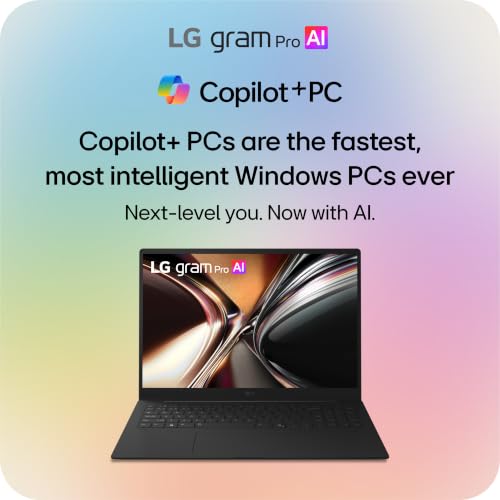 Image of LG gram Pro 16-inch Thin and Lightweight Dual AI Touchscreen Laptop Computer, Windows 11 Home, Copilot+ PC, Intel Core Ultra 7 355, 16GB RAM, 1TB SSD, Obsidian Black
