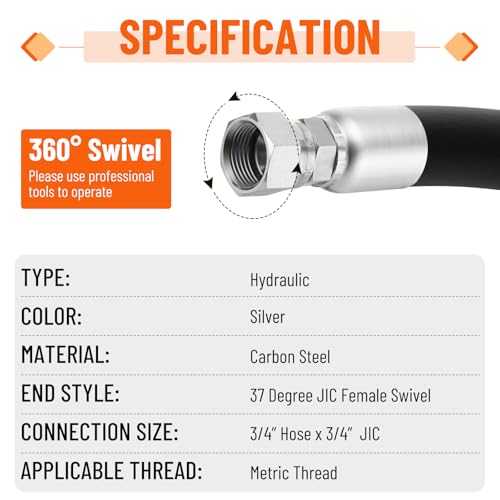 Image of 12 Pack JIC Hydraulic Hose Fittings: 3 /4 inch I.D. Hose x 3 /4 inch JIC 37 Female with Protection Cover Hydraulic Hose End Swivel Crimp Fitting Kits
