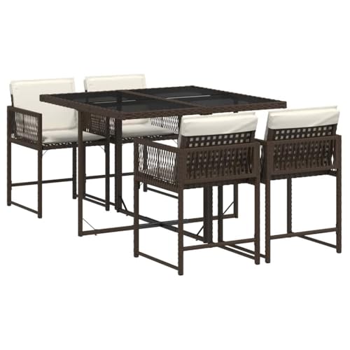 vidaXL Ensemble à Manger de Jardin avec Coussins 5 pcs, Table et Chaises à Dossier Rabattable, Meubles d'Extérieur Patio Terrasse, Moderne, Marron Résine Tressée
