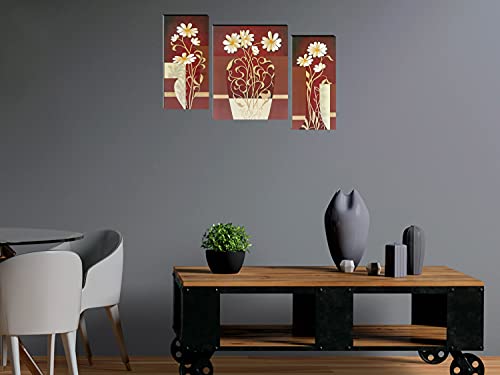 Image of Indianara Set of 3 Beautiful White Flower Art MDF Art Painting (0907FL) without glass 4.5 X 12, 9 X 12, 4.5 X 12 INCH