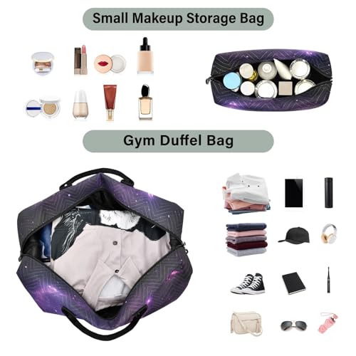 Large Travel Duffel Bag, Starry Night Purple Sports Tote Gym Bag, Shoulder Weekender Overnight Bag for Women Men, Carry On Luggage with Toiletry Bags4