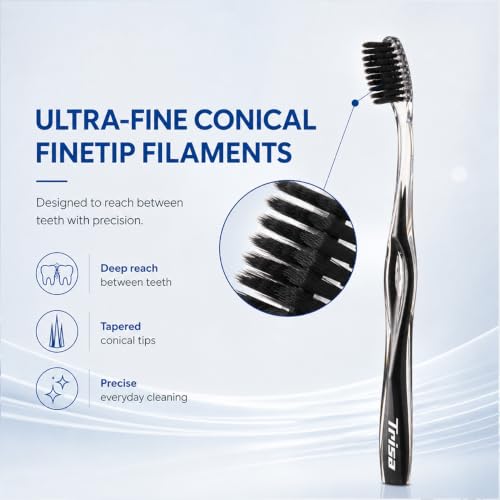 Image of Trisa Profilac Fine Tip Sensitive Toothbrush | Ultra Soft FineTip Bristles for Sensitive Teeth & Gums | Deep Interdental Cleaning | Compact Brush Head | Swiss Made | Ergonomic Handle | Assorted Colors