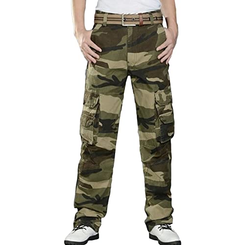 Pantalon Droit Multi-Poches Homme Camouflage Robuste contre l'Usure en Plein Air