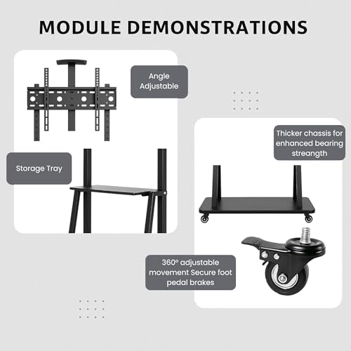 Image of RISSACHI Heavy-Duty Movable TV Trolley Stand for 32-75 Inch LED /LCD TVs | Universal VESA Mount (900 x 600 mm) | Smooth Rolling Wheels, Sturdy Iron Frame, Easy Assembly