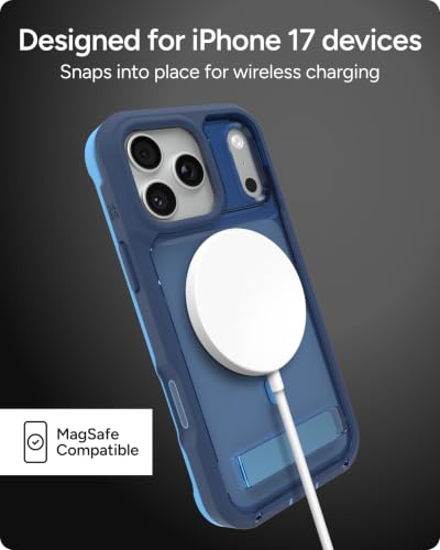 Image of ZAGG Rainier Case with Kickstand for iPhone 17 Pro Max - Blue Cobalt Horizon, Graphene 22ft (7m) Drop Protection, Lanyard Attach Points, MagSafe, Wireless Charging Compatible, Phone Case