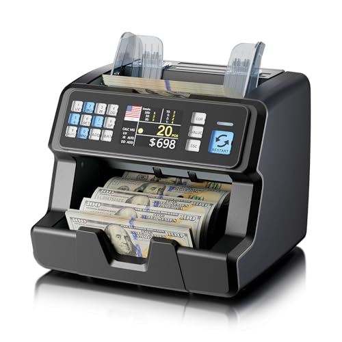 Money Counter with Value Count for USD/EUR/CAD, UV/MG/IR/DD/MT Counterfeit Detection, Top-Loading Bill Counter, 3.5" TFT Display, Batch & Add Functions, 3 Speeds, Up to 1,500 Notes/Min