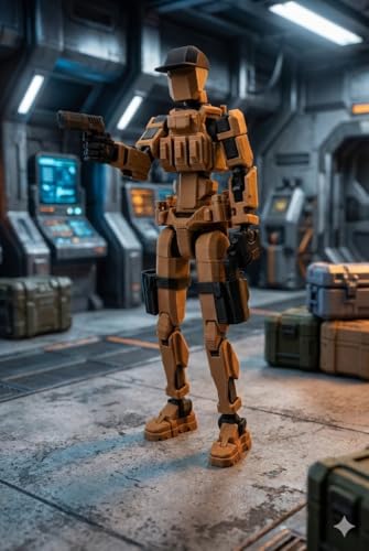 Image of Military Soldier Dummy 13 Robot Action Figure with Weapons, Brown and Black, 5.25 Inch, Articulated Joints, Plastic, Modern Robot Theme