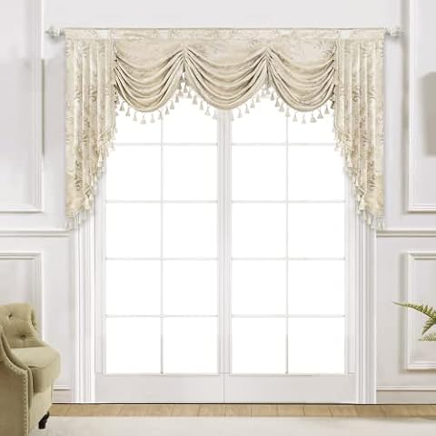TOPLUXE Damask Waterfall Valance with Tassels Cover