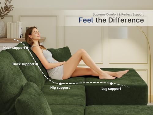Image of Living&Giving 101 inch U-Shaped Cloud Sectional Couch for Living Room, Cloud Boneless Couch-No Assembly with Reversible Chaise, Customizable 3-Seat Modular Sectional Sofa with 2 Ottoman, Green