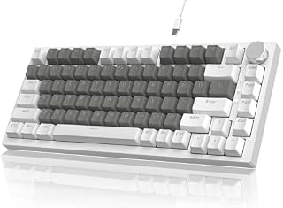 YINDIAO Ajazz AK820 Klawiatura Mechaniczna z Pokrętłem,Układ ANSI 75%,81 Keys,Przewodowa Klawiatura do Gier,5 Pianek Dźwiękochłonnych,Hot-swap,Przełącznik Liniowy,Białe światło,na