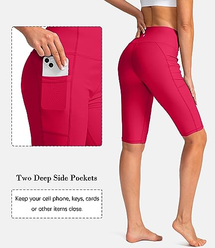 Image of SANTINY Women's High Waisted Swim Shorts with Pockets UPF50+ Long Board Swimming Shorts for Women with Liner