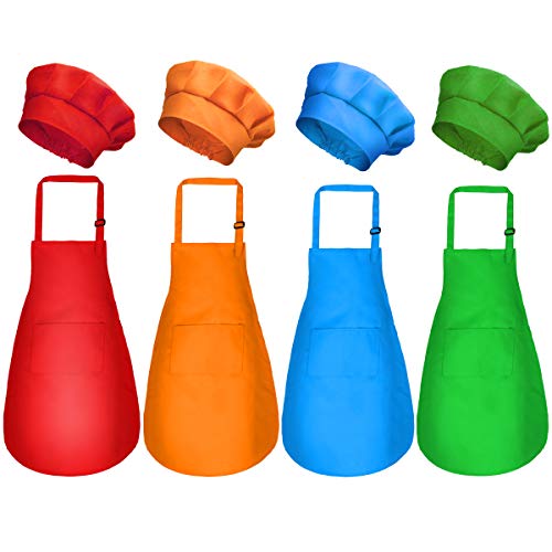 yarachel Kids Apron and Chef Hat Set - 8 Pieces Waterproof and Adjustable