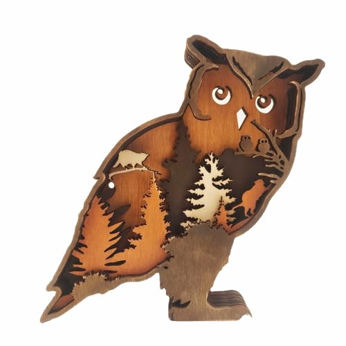 Image of alblinsy Forest Animal Desk Art Decor Wooden Farmhouse Table Decoration, Cabin Decor, Nursery Decor Mountain Decor for Bedroom Living Room (Owl)