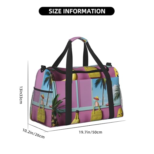 Monstera Deliciosa Banana Palm Print Travel Duffle Bag - Foldable Personal Item Travel Bag for Women & Men,13x10.2x19.74
