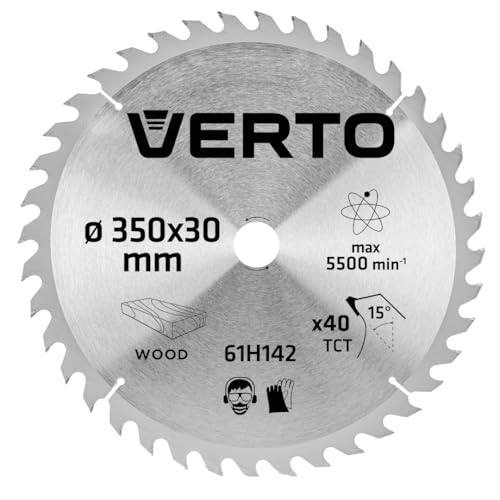 La lama per sega VERTO 350 x 30 mm a 40 denti è un disco per sega di alta qualità progettato per tagli precisi e puliti in diversi materiali.