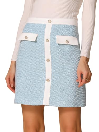 Allegra K Women's Tweed Plaid High Waist Button Decor Bodycon Elegant Office Mini Skirt