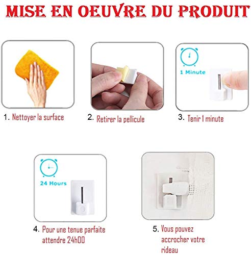 ATELIERS 28 Supports - Crochets adhésifs/Autocollant Pour Tringle de vitrage - (Blanc Lot de 8)