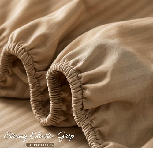 Image of BSB HOME 210 TC Cotton Fitted Bedsheet with 2 Pillow Covers, Soft Breathable Fabric, Elastic All Around, Wrinkle Resistant, King Size Bed Sheet Set - 72 x 78 + 10 Inches (Taupe)