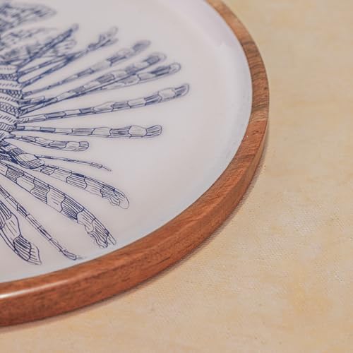 Image of Shell Yeah Serving Board with Enamel Finish | Handcrafted Wooden Serving & Charcuterie Board with Fish Design for Appetizers & Desserts | Food Safe