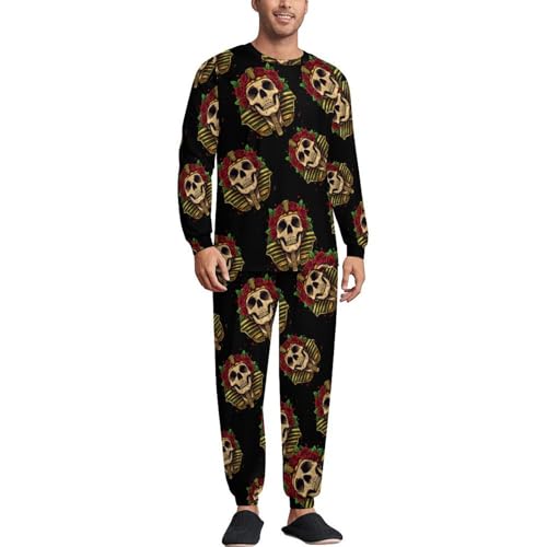 Pharaoh-Egypt-Egyptian-Head Skull Mens Pajamas Set Long Sleeve Sleepwear Pjs Set Shirts And Bottoms Sleep Sets Loungwear