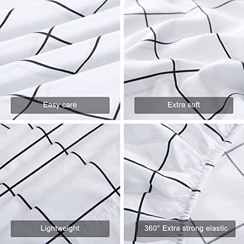 Image of Best Season Printed Plaid Bed Sheet Set 4 Piece- Full Size- Breathable- Super Soft, Deep Pocket,Stain,Fade & Wrinkle Resistant Breathable Bedding Sheets Black Grid