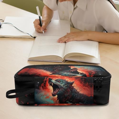 Image of Cool Wolf Boys Pencil Pouch for Kids Large Storage Pencil Case for Elementary Children Black Pencil Box for Girls Toddler Ninos Pencil Bag with Double Zipper Pencil Organizer,Daily