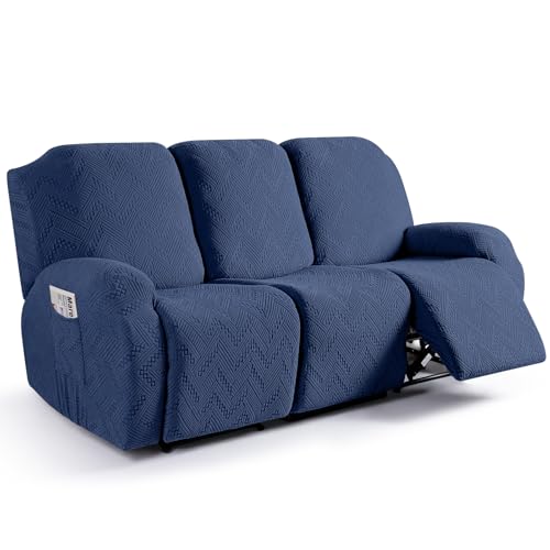 Image of Ruaozz Recliner Sofa Covers Recliner Chair Covers Couch Covers for Reclining Couches with Pockets Washable Furniture Protector with Elastic Bottom (3 Seater, Dark Blue)