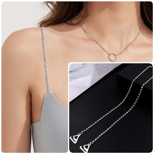 Sichumaria Rhinestones Bra Strap,1Pair Adjustable Rhinestone Invisible Shoulder Strap Women's Non-Slip Bra Belt for Bra Tops Wedding Dress,Invisible Strap for Party - Image 2