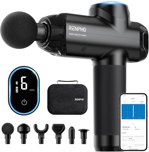 RENPHO Power+ Massage Gun Deep Tissue with Bluetooth, Percussion Muscle Massage Gun with 12mm...