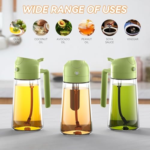 Kitchen Cooking Olive Oil Spray Bottle, 2-in-1 Oil Dispenser pour oil and Spritzer, 16.5 oz/470 ml Glass Oil Sprayer Food-grade Oil Mister, Air Fryer, Salad, Baking, Roasting、BBQ - Image 4