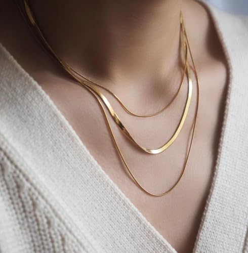 CONRAN KREMIX Waterproof Gold Necklace Layered Necklaces for Women Non Tarnish,18k Gold Plated Stainless Steel Dainty Stack Thin Chain Necklace Set for Women Gifts Jewelry