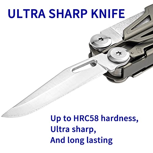 ROCKTOL Multitool,19-in-1 Multitool Pliers with Titanium-plated Handle, Safety Locking, Lightweight EDC Tool and Nylon Sheath for Men,Outdoor Survival,Hiking,Camping