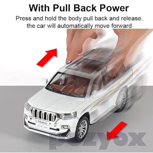 Image of Toyota Land Cruiser SUV 1:24 Big Size Diecast Scale Model Alloy Metal Pull Back Toy car for Kids with Openable Doors & Light, Music Toy Vehicle for Kids (White)