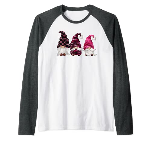 Pink and Black Glamour Gnome Raglan Baseball Tee, Grey